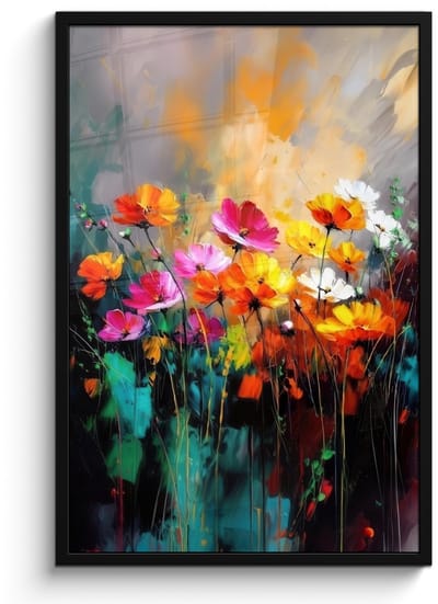 Poster in lijst - Fotolijst 60x90 cm - Posters - Felgekleurd - Bloemblaadjes - Abstract - Posterlijst zwart - Decoratie - Wanddecoratie woonkamer - Muurdecoratie slaapkamer