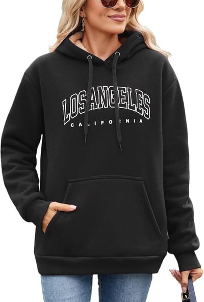 Dames Hoody met Los Angeles Print - Casual Fleece Lined Warme Pullover met Capuchon en Zakken