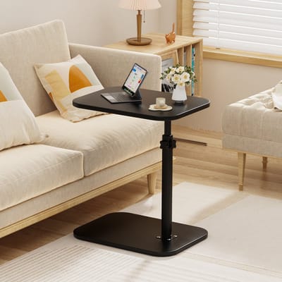 PIPIPOXER-Bijzettafels, C-vormig, verplaatsbare salontafel, laptoptafel, banktafel, computertafel, 45 x 30 x 72 cm,Zwart