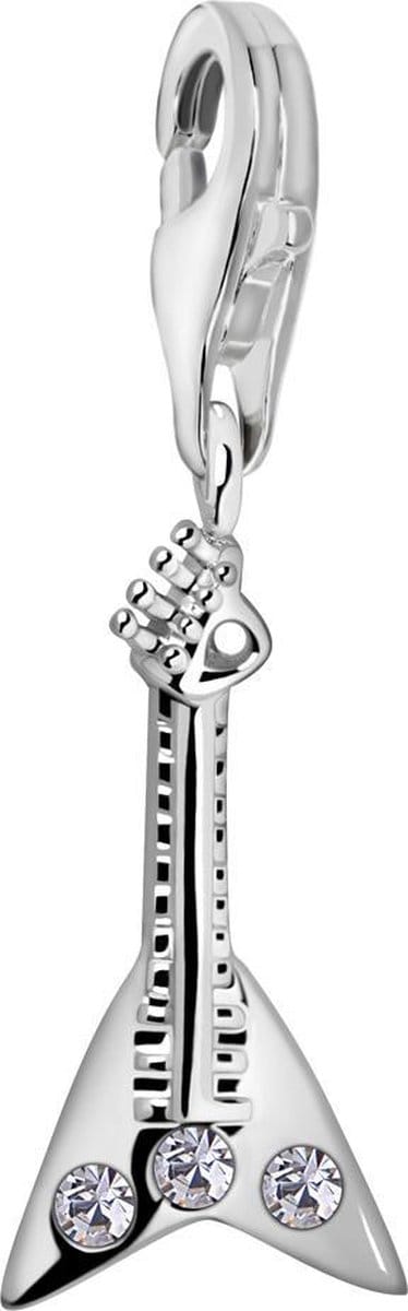 Quiges – 925 - Zilver – Charm - Bedel - Hanger - Muziek Instrument Gitaar - met – sterling - zilver - karabijnslot - geschikt - voor - Bedelarmband HC212