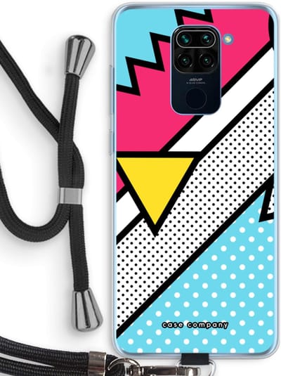 Case Company® - Hoesje met koord geschikt voor Xiaomi Redmi Note 9 hoesje met Koord - Pop Art #3 - Telefoonhoesje met Zwart Koord - Bescherming aan alle Kanten en Over de Schermrand
