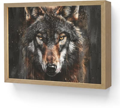 Wandlamp 40x30 cm - Oplaadbaar - Dieren - Wolf - Portret - Zwart - Bruin - Wandlampen binnen woonkamer - Slaapkamer lamp - Decoratieve nachtlamp - Vloerlamp draadloos