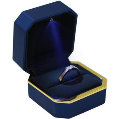 LED Ringdoos Achtkantig Fluweel Trouwring Etui Sieraden Geschenkdoos met LED Licht voor Sieraden Display zwart