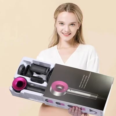 High-speed föhn - 220 V 1600 W - ionische functie en 6 snelheden - voor thuis, studentenkamer, reizen en salon - rozerood met 5 mondstukken en 1,8 m snoer
