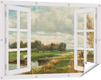 Gards Tuinposter Doorkijk Landschap in de Omgeving van Den Haag - Willem Roelofs - 120x80 cm - Tuindoek - Tuindecoratie - Wanddecoratie buiten - Tuinschilderij
