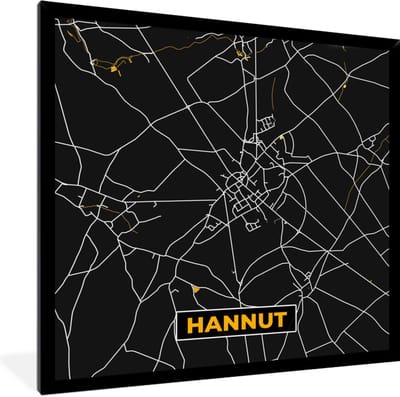 Fotolijst incl. Poster - Hannut - Stadskaart - Plattegrond - Goud - Kaart - 40x40 cm - Posterlijst