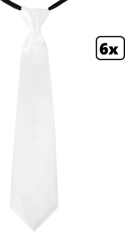 6x Stropdas wit 40cm - Huwelijk themafeest party bruilof white party festival