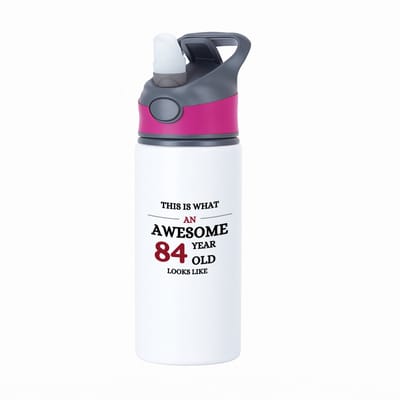 Hacebo® - This is what an awesome 84 year old looks like waterfles met rietje roze - iemand die 84 jaar is geworden - de jarige - verjaardagscadeau - kado - geschenk - gift - leuke verjaardagscadeau - felicitatie - water fles - 650ML