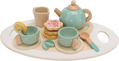 Houten Theeservies - Speelgoed Theekransje - Fantasie Spel - Complete Set - 30 x 18 x 8 cm