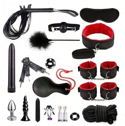 Oneay BDSM bondage 19-delige set, hoogwaardige seksspeelgoedset voor stellen, SM-set voor volwassenen, anale inserter voor man en vrouw, penisring, handboeien bondage SM-set, seksspeelgoed