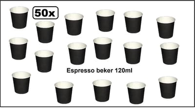50x Koffie beker espresso karton zwart 120ml - Espresso - Koffie thee chocomel soep drank water beker karton