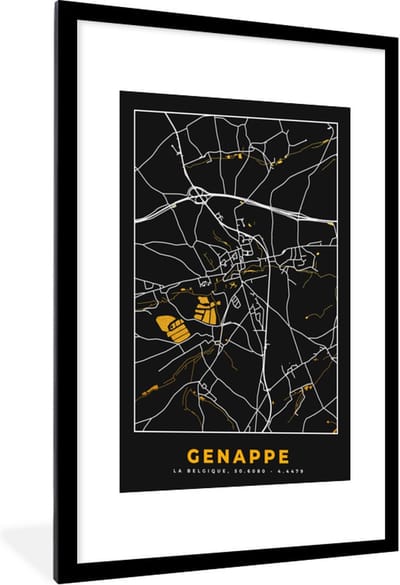 Fotolijst incl. Poster - Genappe - Plattegrond - Goud - Kaart - Stadskaart - 60x90 cm - Posterlijst