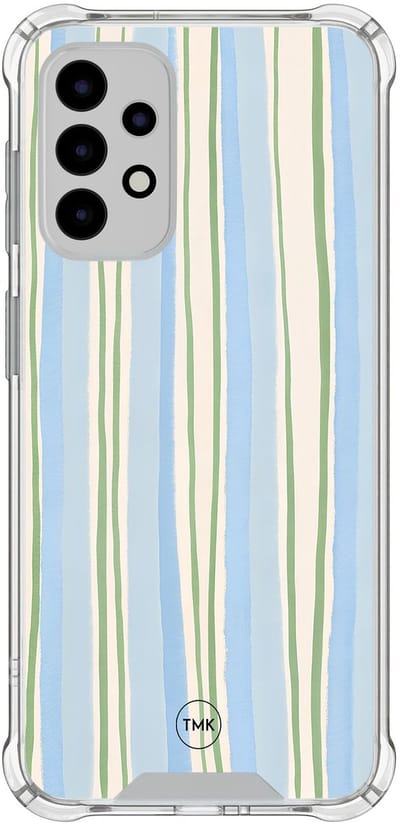 Shockproof hoesje geschikt voor Samsung Galaxy A52 5G - Pastelblauwe strepen - Schokbestendig - Verhoogde randen - TPU case - Extra Sterke Back Cover - Gestreept - Transparant, Blauw