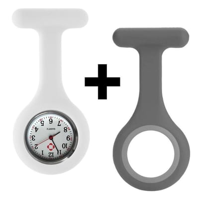 Fako® - Verpleegstershorloge - Zusterhorloge - Verpleegster Horloge - Siliconen Duo - Wit Grijs
