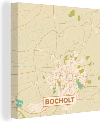 Canvas Schilderij Plattegrond - Bocholt - Stadskaart - Vintage - Kaart - 20x20 cm - Wanddecoratie