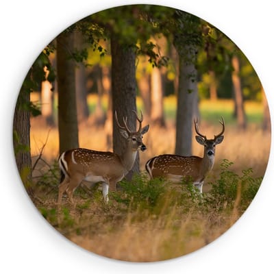 Saammp Muurcirkel Hout - 2 jonge herten - Natuur - Dieren - Ø 90 - Wandcirkel - Wanddecoratie Cirkel - Muurdecoratie Woonkamer - Slaapkamer decoratie - Rond Schilderij