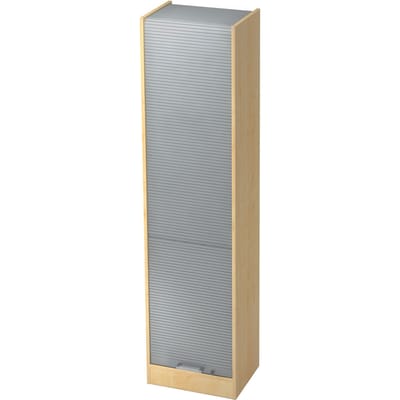Roldeurkast TARVIS, 5 ordnerhoogten, afsluitbaar, B 500 x D 400 x H 2004 mm, esdoornpatroon/aluminium zilver