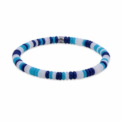 7FB-0801 – Frank 1967 – Heren Armband – Kralenarmband – Wit, Lichtblauw & Donkerblauw – Zilverkleurig