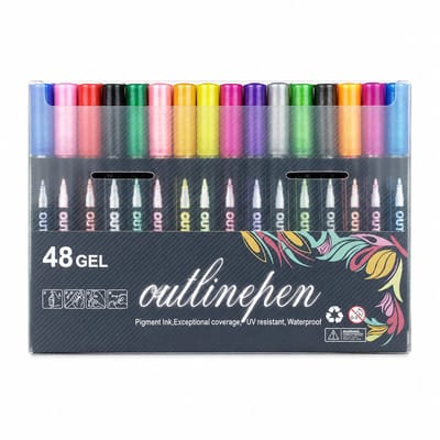 Contourstiften - 48 kleuren 460 g - Dromerige metallic glans - Ronde punt voor journaling en tekenwerk - Verpakt in PP-doos