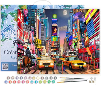 Figured'Art Schilderen op Nummer Volwassenen met lijst - Avond in Timesquare - Handwerk acrylverf Kit DIY Compleet - 40x50cm Canvas al ingelijst