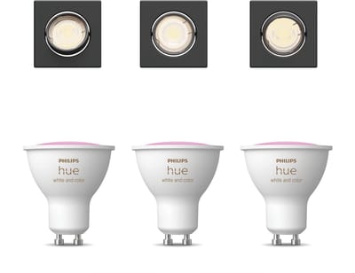 Philips Hue Peridot Set van 3 Inbouwspots (Zwart) - Vierkant - Richtbaar - GU10 - Wit en Gekleurd Licht - Hue White and Color Ambiance