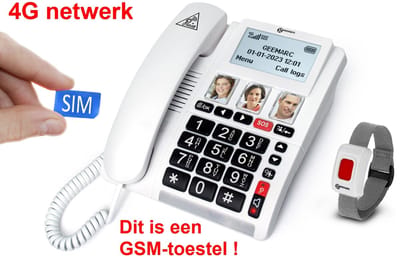 Vaste telefoon met FOTOTOETSEN - belt via 4G-SIM - 40 dB versterking - SLECHTHOREND - SOS-telefoon - 9000