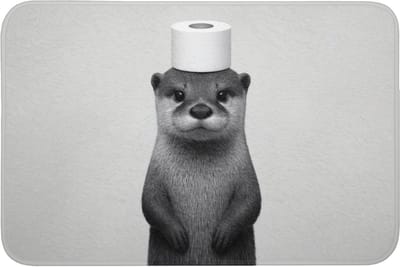 WC mat 90x60 cm - Antislip - Otter - WC rol - Zwart - Wit - Toiletmat - Vloermat - Douchemat - Toilet tapijt - Toiletmatten