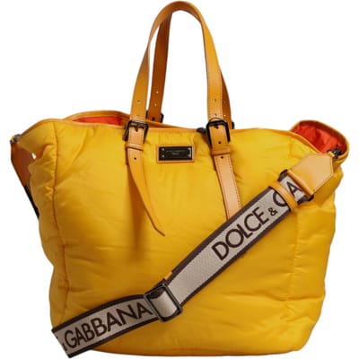 Geel Oranje Nylon Logo Plaque Hand Schouder Tote Bag