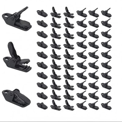 Zwarte zeilklemmen set van 60 – waterbestendige kunststof doek clips voor tent, luifel, caravan voortent, autohoes en zwembadafdekking – compacte bevestigingsclips voor camping en outdoor gebruik