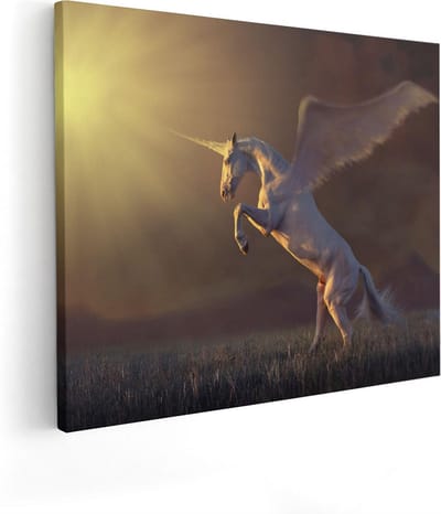 Artaza Canvas Schilderij Unicorn - 50x40 cm - Wanddecoratie Dierenkop - Muurdecoratie Woonkamer - Kamer Accessoires Paard