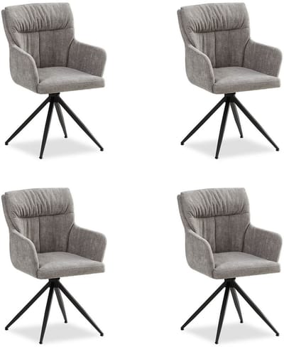Homestyle4u Eetkamerstoelen van Linnen - 4 Stoelen - met armleuningen - draaibare - Grijs