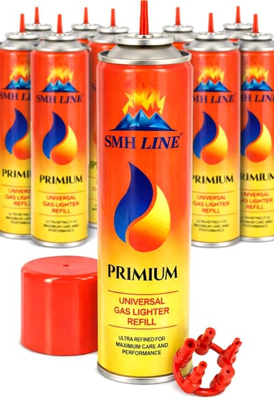 SMH LINE® Aansteker Gas - Butaangas voor Aansteker - 24x 300ML - Universeel - Incl. 5 Vulnippels