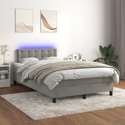 vidaXL - Boxspring - met - matras - en - LED - fluweel - lichtgrijs - 120x200 - cm