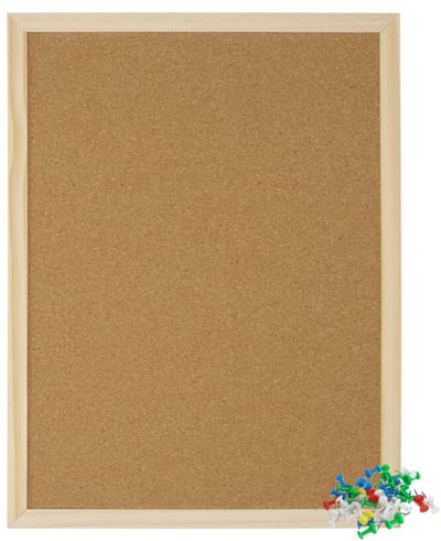 Prikbord/memobord - kurk - bruin - 40 x 60 cm - inclusief pushpins/punaises