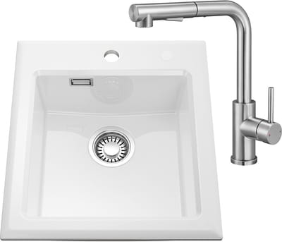 CECIPA max Spoelbak Keuken 45x50CM - Keramische Spoelbakken Keuken Met L-Design Keuken - Enkele spoelbak Wit - Spoelbakken Met Waterafvoersysteem