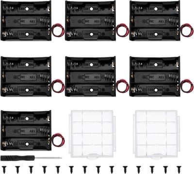 Batterijhouders AA - Batterijboxen Houder - Elektronica Projecten - Met Schroeven Schroevendraaier - 7 Stuks - Zwart