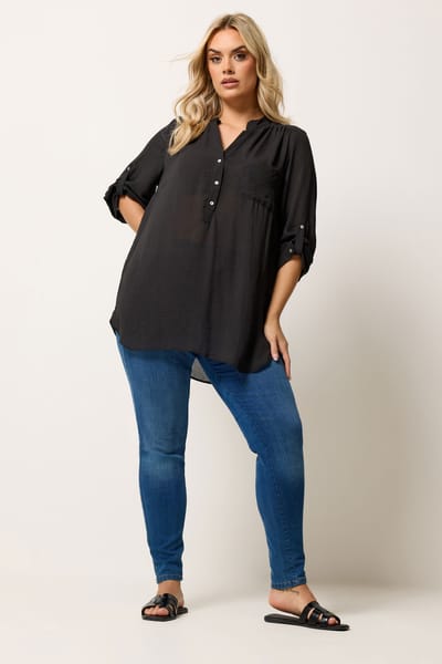 Yours Zwart Overhemd Met Halve Knoopsluiting Size 44