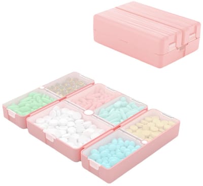 Pill Organizer Portable Pill Organiser, Large Travel Pill Box for Vitamins Portable Pill Box with 7 Compartments, Magnetic Foldable Pill Box for Daily Use and Travel, Medicine Box，roze