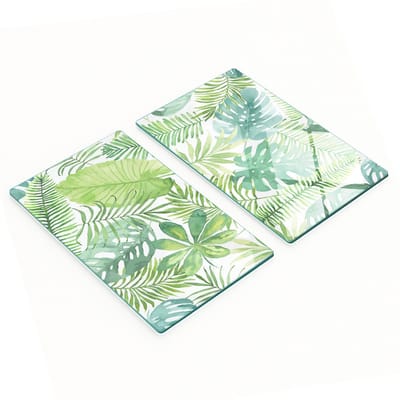 Decoratieve snijplanken van gehard glas met tropische bladeren, 2x30x52 cm