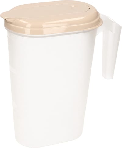 Plasticforte Waterkan - Sapkan - transparant/taupe - met deksel - 1.6 liter - kunststof - Smalle schenkkan die in de koelkastdeur past