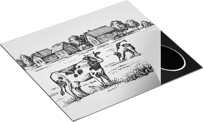 Chefcare Inductie Beschermer Getekende Koeien op een Boerderij - Abstract - Zwart Wit - 60x50 cm - Afdekplaat Inductie - Kookplaat Beschermer - Inductie Mat