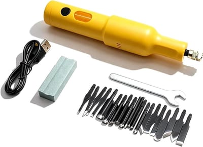Elektrisch Houtsnijgereedschap - Graveerset Hout - Houtbewerking Hobby - 20 Wisselkoppen - 15.000 Tpm - Zwart