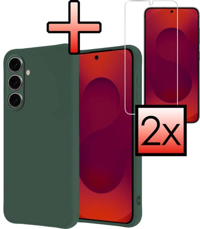 Hoesje - Met 2x Screenprotector - Geschikt voor Samsung Galaxy S25 - Sterk & Shockproof - Back Cover - Siliconen Case - Telefoon Hoes - Donkergroen