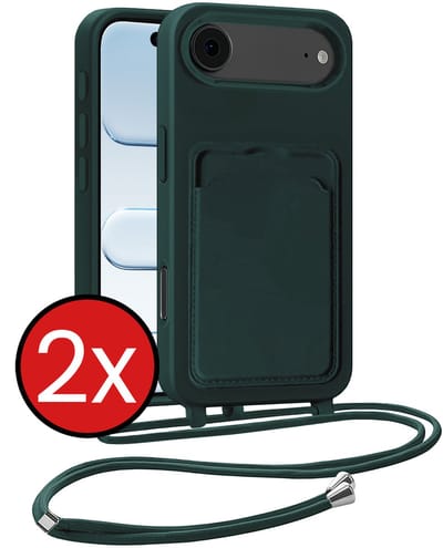 Hoesje Geschikt voor iPhone Air Hoesje Met Telefoonkoord en Pasjeshouder Siliconen - Hoes Geschikt voor iPhone Air Hoesje Met Kaarthouder Case - Donkergroen - 2 PACK