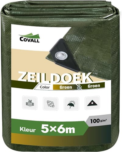 Afdekzeil Waterdicht - Beschermzeil Zeildoek - Buitenbescherming - Met Oogjes - 5x6m - Groen