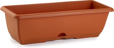 PlasticForte Plantenbak terra cotta - 60 x 20 x 17 cm - Bloembakken voor balkon railing in Terrabalkon stalen houder