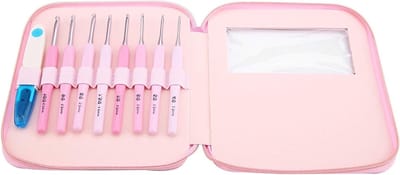 Ergonomische haaknaalden set met kleurverloop, inclusief schaar en PU tas, 9-delig, van 2.5 mm tot 6 mm, ideaal voor haken en handwerken