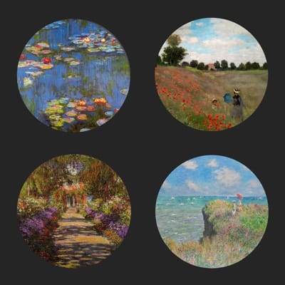 Claude Monet Onderzetters – Set van 4 – Glas – Ø 10 cm – Metalen Houder – Giftbox