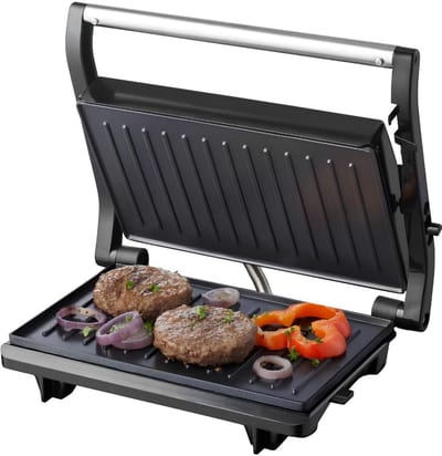 KAD® Contactgrill - Voor Panini’s, Tosti’s & Vlees - Antiaanbaklaag - Zwart - 22cm x 28cm x 8cm