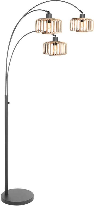 3-Lichts Vloerlamp Breeza-Beache 4148ZW met Kantelbare Bamboe Kappen - Trendy Stijl - Steinhauer - Binnen - Metaal en Bamboe Materialen